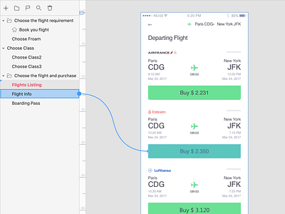 Mockplus iDoc Sample Design – Book your flight (Mobile, Flight)