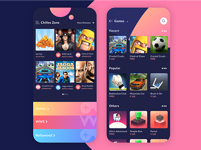 Chillex Zone - App UI for play games colorful game game design games layoutdesign playful ui shapes visual design