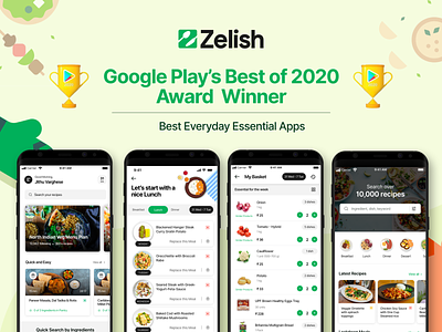 Zelish - Google Play’s Best of 2020 Award Winner adobe illustrator branding design food app grocery meal plan mobile online order shop recipe sketchapp ui vector