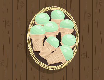 Basket with pistacchio ice cream spring
