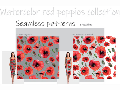 Watercolor red poppy pattern fabric amarant color band red botanical illustration fabric botanical pattern carmine design fabric design floral seamless pattern illustration imperial red poppies red poppy on grey sangria