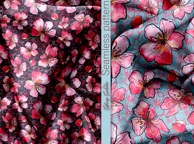 Cherry blossom seamless pattern cherry blossom fabric design pattern design sbstract sakura flowers seamless pattern watercolor flowers