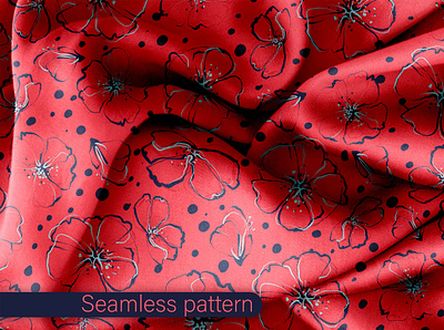 Navi blue flowers on red. Seamless pattern abstract seamless pattern abstract watercolor spots amarant color carmine design fabric design illustration red wallpaper