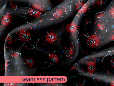 Cherry blossom flowers on black background. Seamless pattern