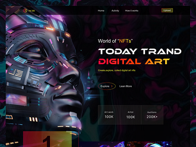 NFT Website Landing Page cryptoart header landing page light nft nft landing page trend ui uidesign userinterface web design