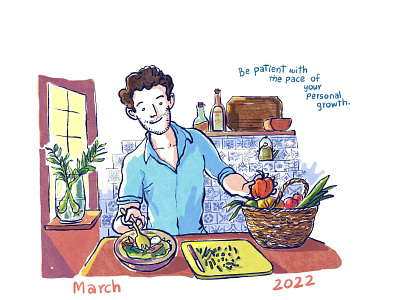 The Lazy Gardener Calendar 2022 - March art calendar design illustration procreate