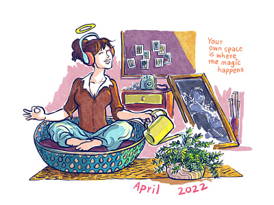 The Lazy Gardener Calendar 2022 - April art calendar design illustration procreate