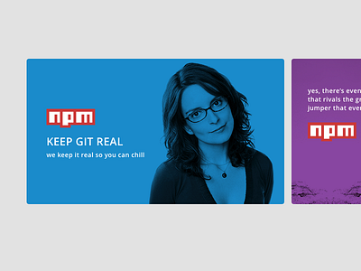 Tina Fey promo tile for npm design interactive npm