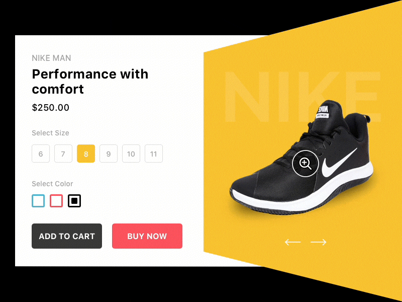 Nike Product Details Concept animation card colour interaction layout nike product shoe ui ux web