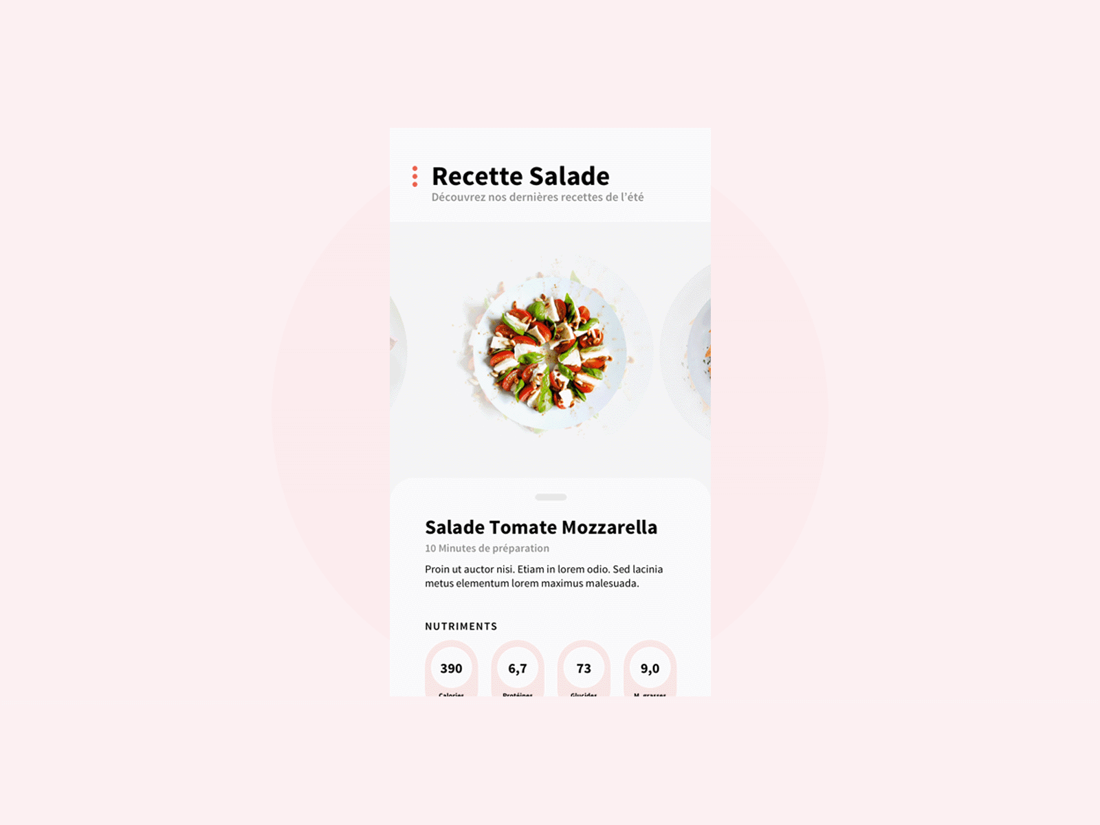 Cook app application branding cook cooking cuisine french menu pink recette salad ui ux