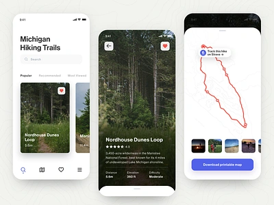 Hiking Trail App Concept adventure app concept design detroit explore hiking map michigan mobile mobile design trail travel ui ux