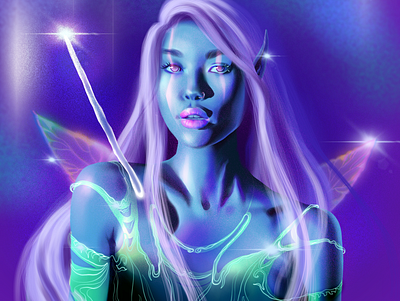 Illustration: Elf Girl with Magic Wand blue design detailed elf fanart fantasy graphic design illustration magic procreate