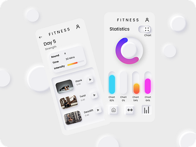 Fitness app using neuromorphic ui design app appdesign branding design ui ux