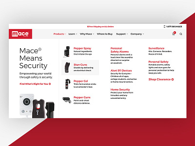 Mace Navigation dropdown mega mega menu menu navigation safety self defense website