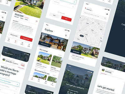 Real Estate App app calcualtor cards design home homepage mobile property property search real estate search ui ux website