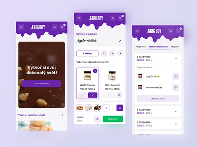 Big Boy app – Mix your own butter app branding butter chocolate clean ecommerce interactive landing page listing mobile purple recipe simple sweet ui user ux