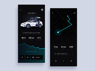 Tesla app ~concept~ app blue car clean dark design flat ios navigation redesign simple tech tesla ui pack