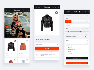 Factcool - eCommerce shop redesign app clean clothing ecommerce shop eshop fashion filter flat landing page mobile native product redesign responsive simple ui ux webdesign website white