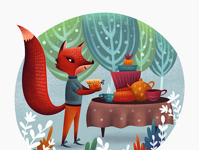 Fox Forester and a jar of honey fall fox honey illustration plant wood