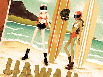 H-D Moto Surfer Girls babes beaches girls harley-davidson hawaii helmets moto motorcycles skull surfing