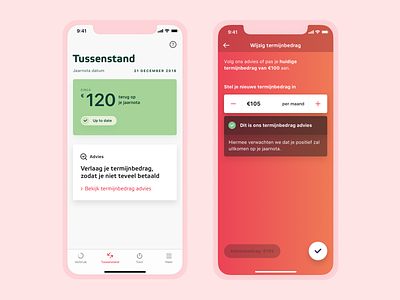 Forecast Overview & Adjust Monthly Payment View – Eneco adjust app card design dutch glanceable interface ios monthly payment returns stepper ui user interface ux