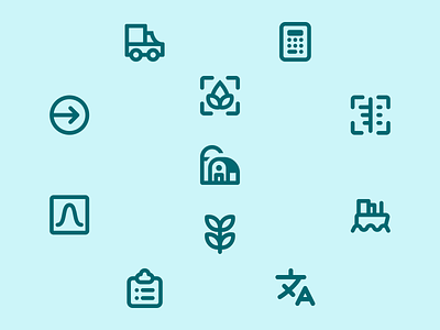 Design System Icons – NutriOpt for Nutreco animals boat calculator clipboard exit farm feed food graphic icon language nir plant produce scan soya truck