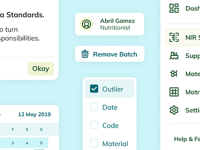 Design System Components – NutriOpt for Nutreco bin buttons checkbox checklist components delete design elements library menu planner remove system ui user ux