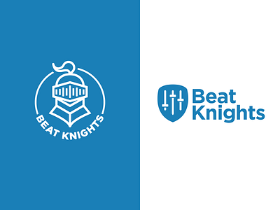 Beat Knights Logo Variations beat blue branding crest design dj electronic music helmet icon illustration knights logo monoline music shield sword wordmark