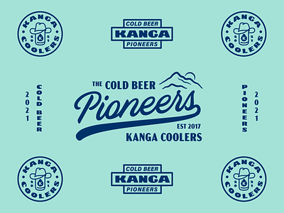 Kanga - Cold Beer Pioneers apparel badge beer branding cooler cowboy illustration lettering merch mountain pioneers type typography
