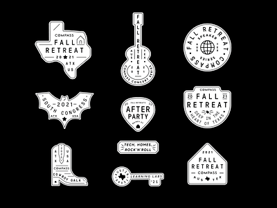 Badge Exploration - Fall REtreat austin badge bat conference cowboy event guitar illustration real estate texas typography