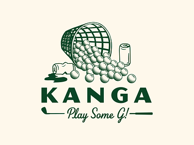 Kanga - Play Some G apparel badge beer branding can coolers driving range golf ball golfing illustration logo typography vector