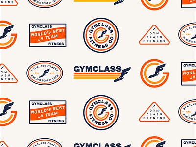 GymClass Fitness Co. athletic badge badges brand branding ca california design fitness foot illustration la logo los angeles pattern typography wing workout
