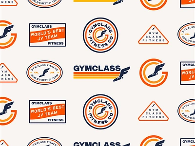 GymClass Fitness Co. athletic badge badges brand branding ca california design fitness foot illustration la logo los angeles pattern typography wing workout