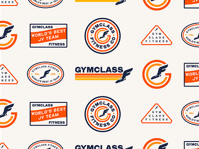 GymClass Fitness Co. athletic badge badges brand branding ca california design fitness foot illustration la logo los angeles pattern typography wing workout