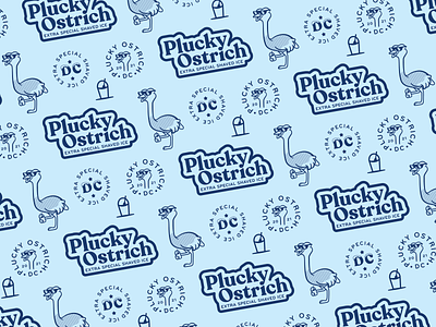 Plucky Ostrich - Brand Pattern badge brand branding design graphic design illustration logo mascot ostrich pattern restaurant sunglasses typography vintage washington dc