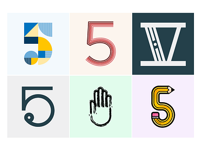 Fives color five geometry hand illustration lettering number pattern roman numeral series type