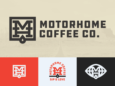 Motorhome Coffee Update americana badge coffee drop icon identity logo mark monogram packaging simple western