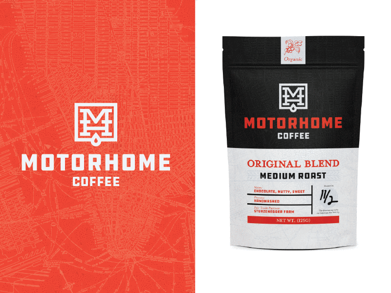 Motorhome Packaging badge bag branding california coffee color logo map new york packaging texas type