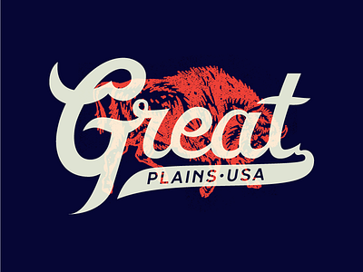 Great Plains, USA americana apparel bison buffalo hand drawn illustration lettering script ss nickson type vintage