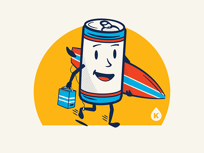 Kanga - Surfer Brew beer can cartoon character cooler illustration mascot surf surfer vintage