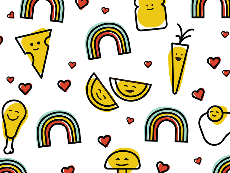 Happy Food carrot cartoon cheese food fruit happy heart illustration joy rainbow smile