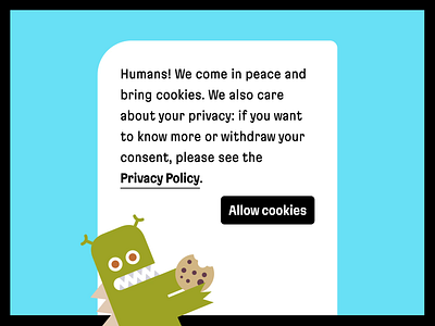 Allow Cookies Modal Window accept cookies after effects animation banner cartooning character component cookies design system evil martians funny minimal modal window motion graphics notification popover popup ui ui animation