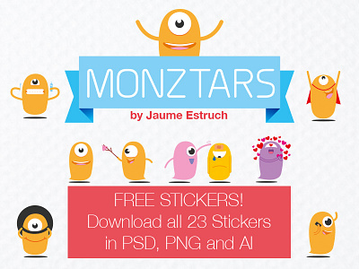 23 Monztars Stickers free PSD, PNG and AI freebie monztars psd stickers vector