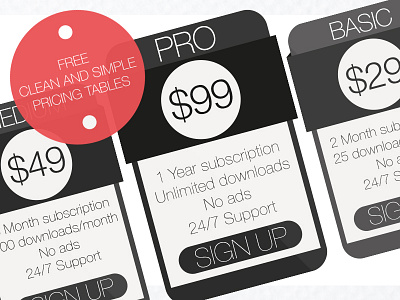 Free Clean and Simple Pricing Tables (PSD) black design free freebie pricing psd resources tables