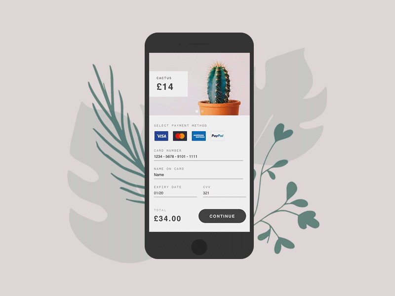 Daily UI Challenge – 002 Credit Card Checkout cactus checkout colour credit dailyui form illustration plants principle sketch ui