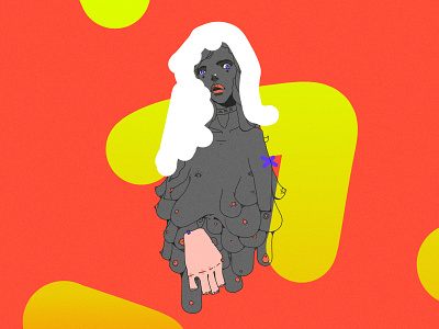 Give me more art ballone character girl hair hand handshake illustration print vector woman
