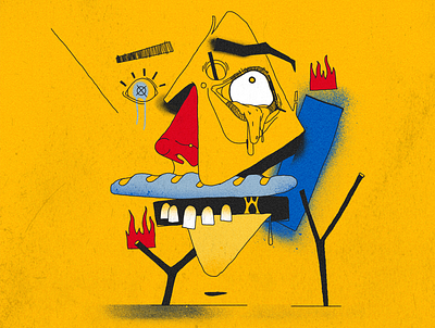 0916 02_DEAD art baguette character dead face fire illustration illustration art print design