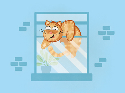 Cat Escape cat character cute illustration kitten kitty newcastle vector window