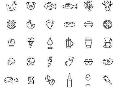 Market Icons coffee cow croissant eggs food french press icons line minimal simple simplistic wine