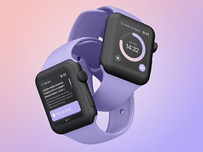 Daily UI. Cooking Mode + Timer in Recipe app for Apple Watch app apple watch cooking design figma food recipe timer ui watch